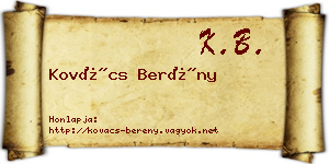 Kovács Berény névjegykártya